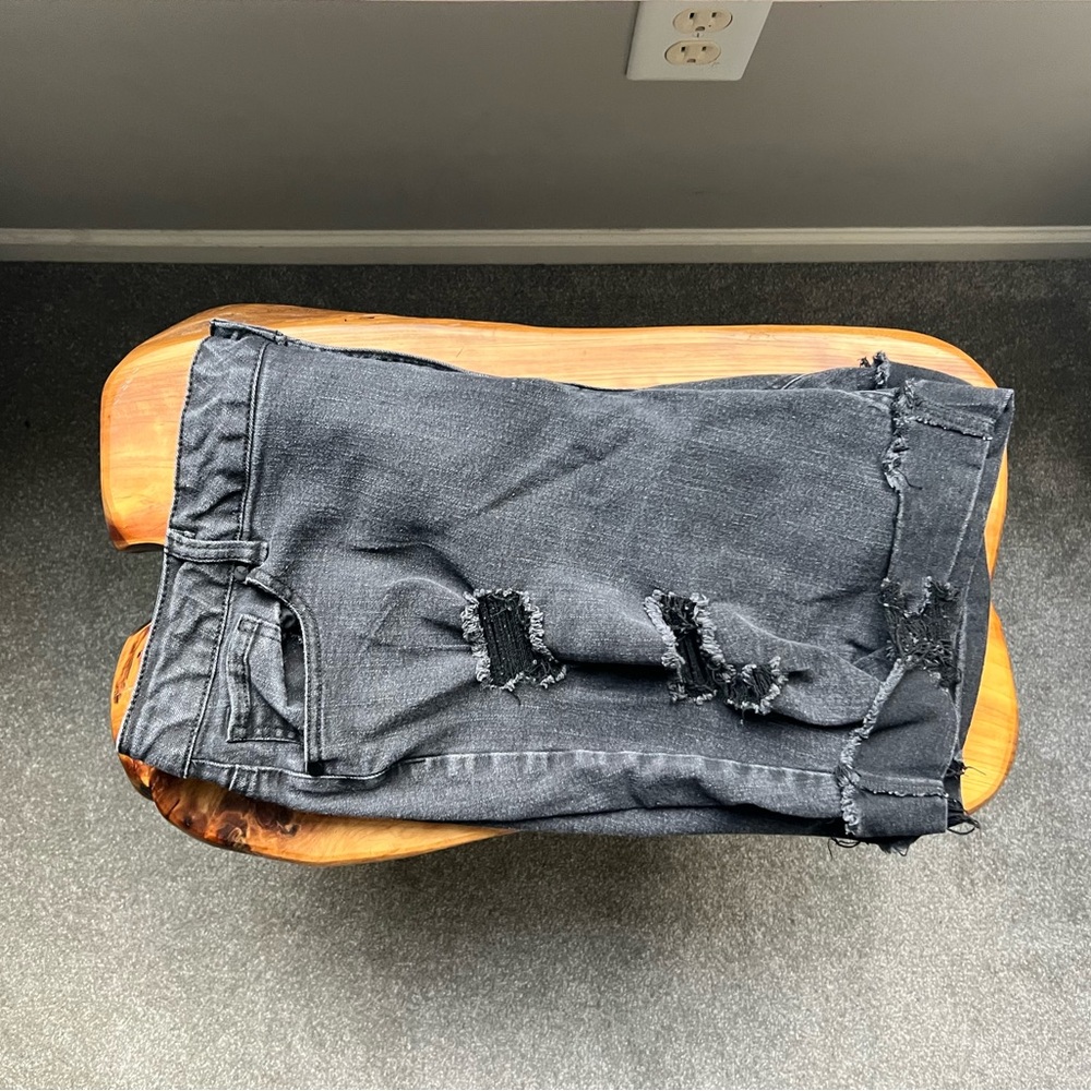 Stylish Black Jean Shorts with Distressed Finish
